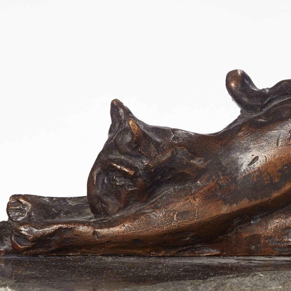 Polish Modernist Stretching CAT Bronze Expressionist Art Sculpture