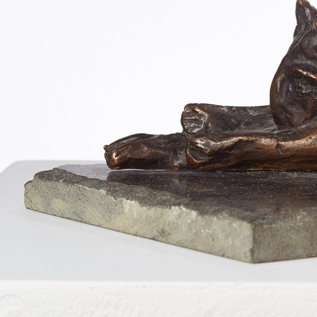 Polish Modernist Stretching CAT Bronze Expressionist Art Sculpture