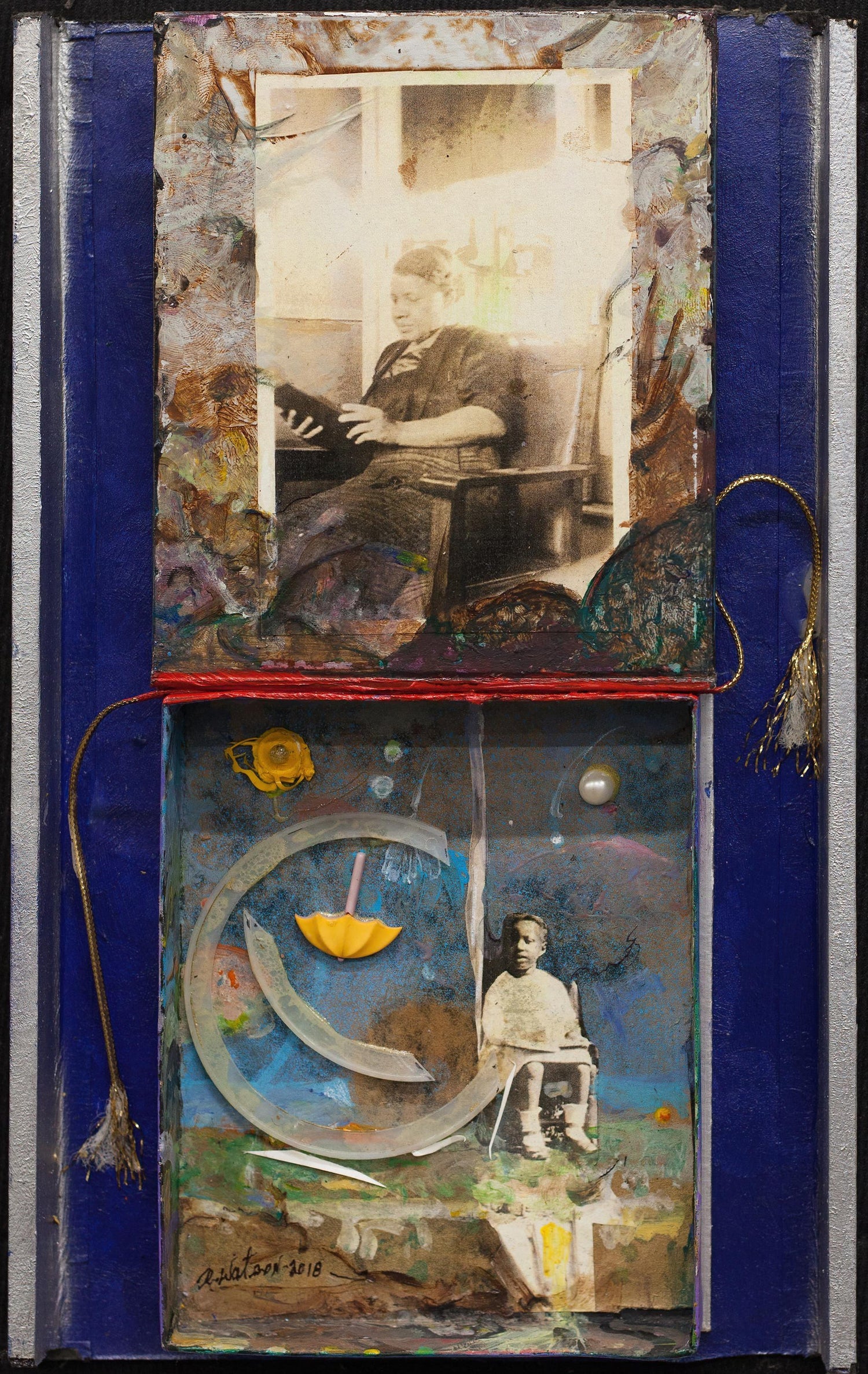 Assemblage Collage Painting/Sculpture with Pennies and Scrap Civil Rights Artist