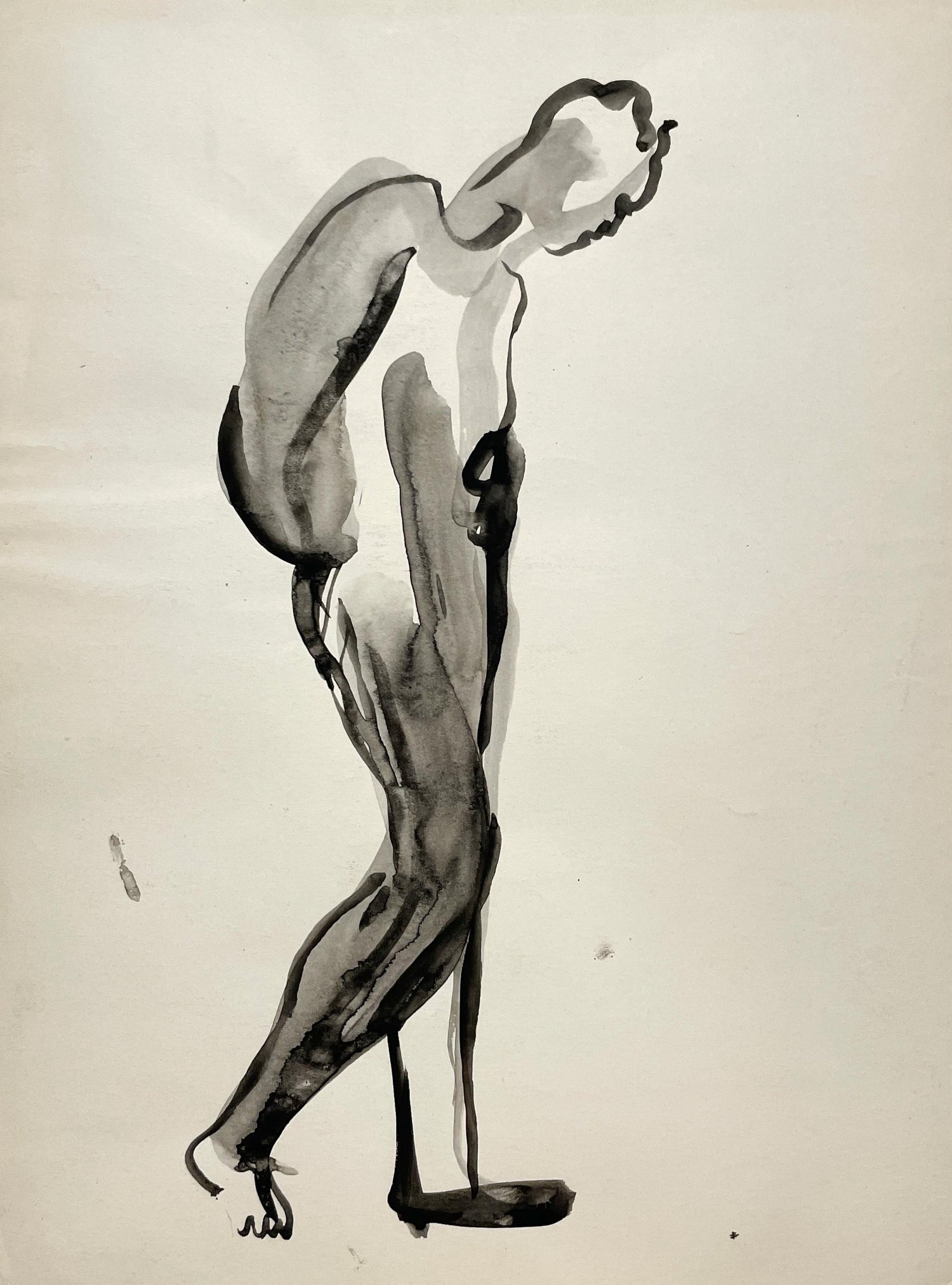 Ink Drawing Man in Suit and Hat with Nude