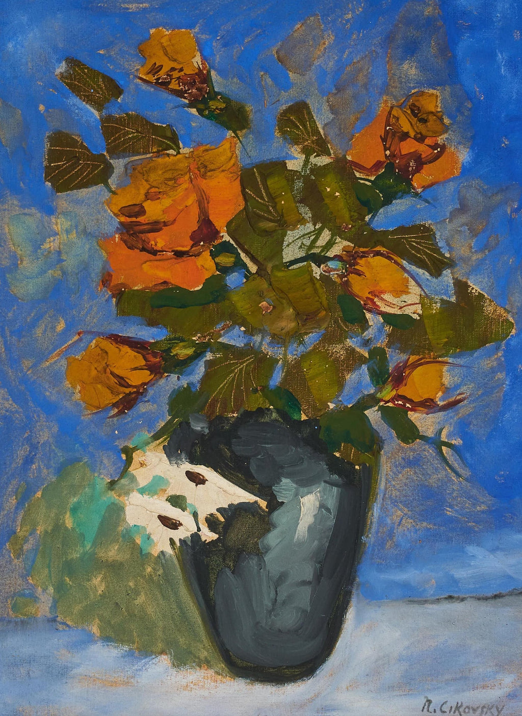 Large Modernist Rose Bouquet Oil on Linen Painting Aaron Fink