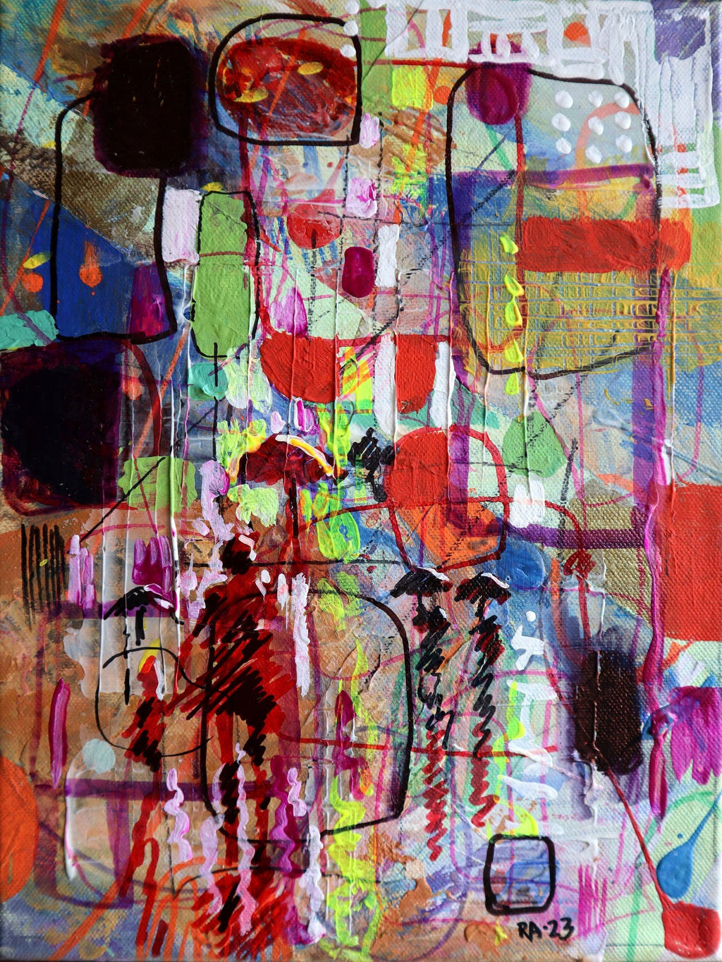 Abstract Cityscape 1960 Oil Painting Signed Chait Expressionist NYC City Scene