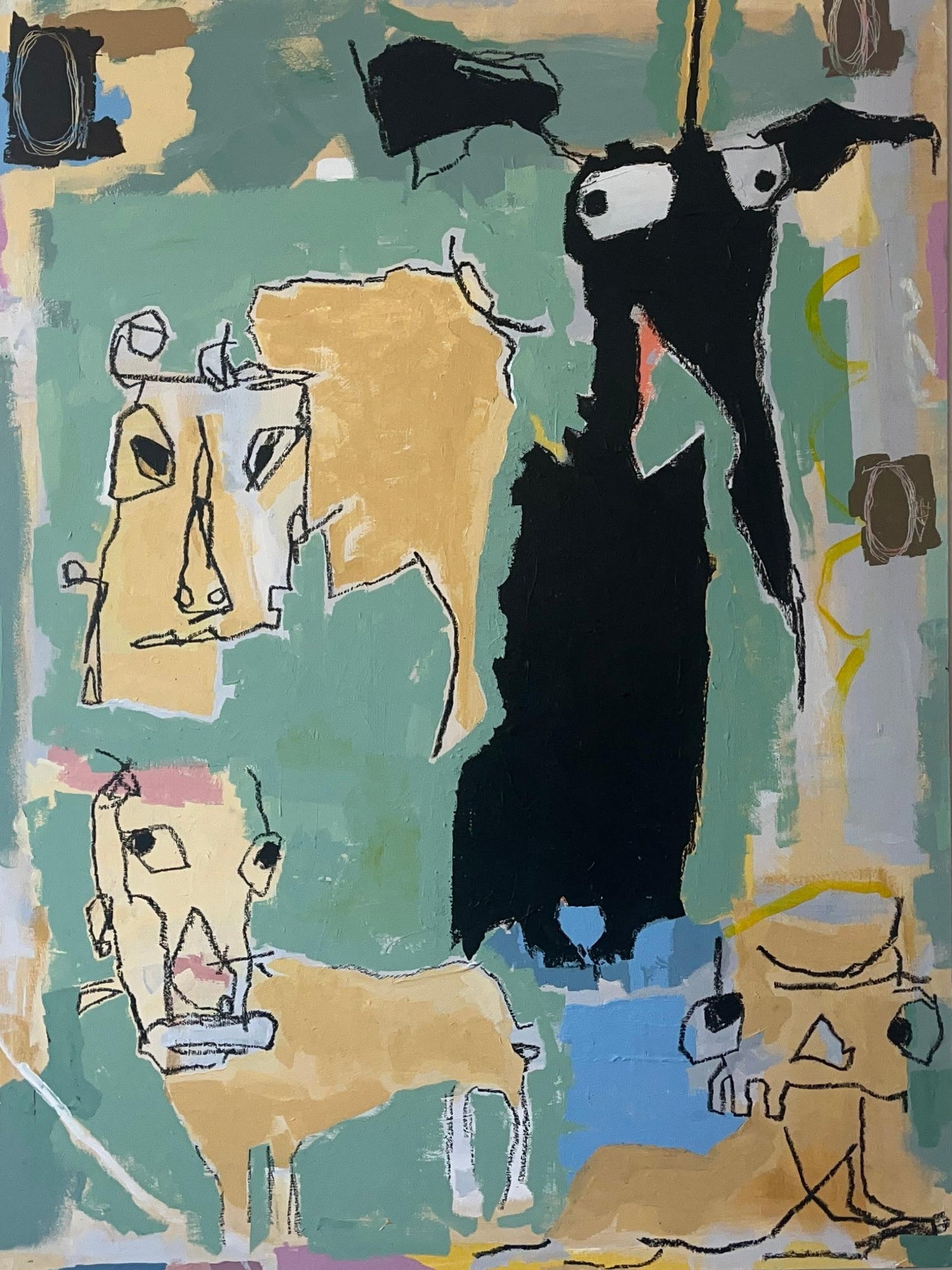 Outsider Art Abstract Surrealist Spray Paint Mixed Media Painting Mason Rader