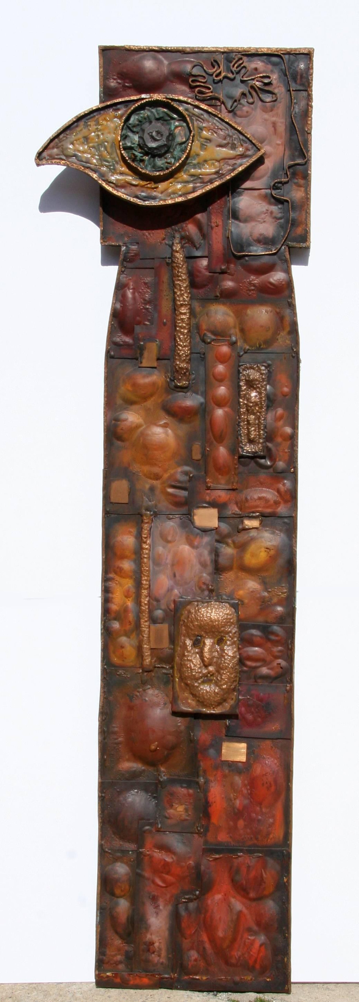 Modernist Detroit Table Sculpture Wood Collage Box Assemblage Americordo Copper