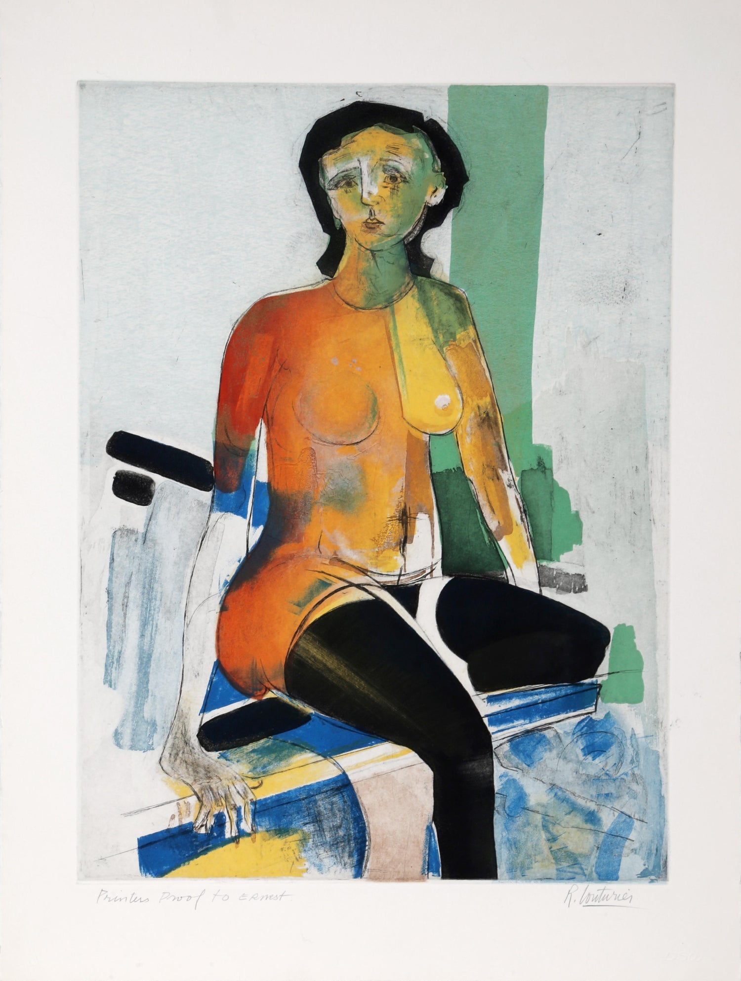 Erotic Nude French Surrealist Aquatint Etching Photo Collage Silkscreen Print