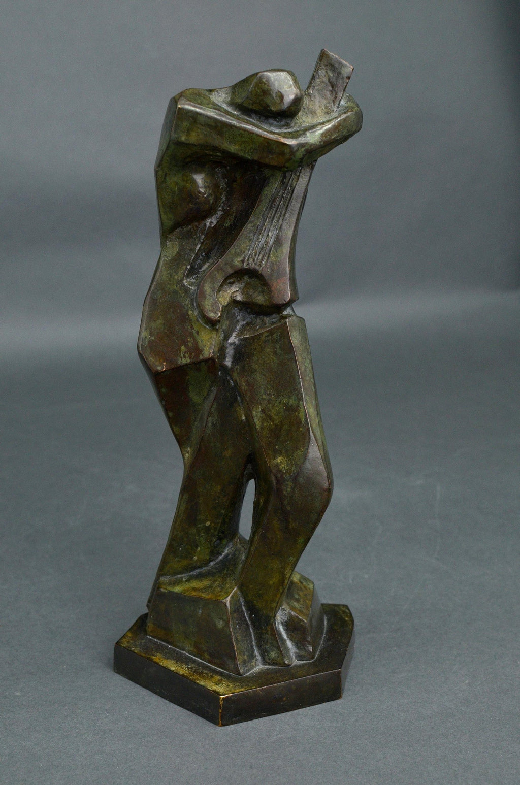 Polychrome Bronze Sculpture Jazz Nightclub Singer Clarinet Player Bruno Luna