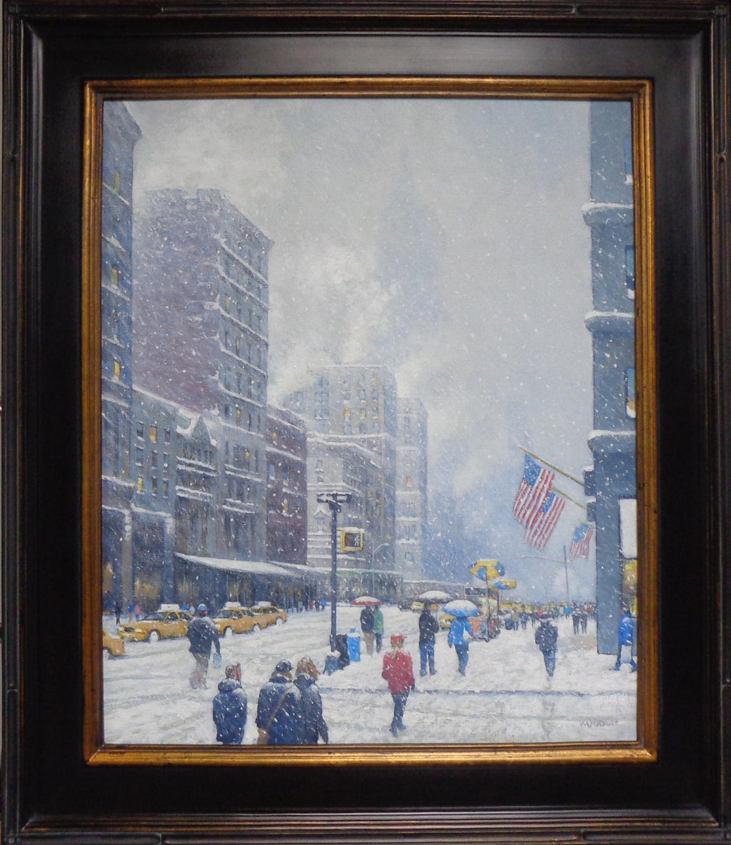 Large Oil Painting Central Park in Winter Robert Sarsony New York City in Snow