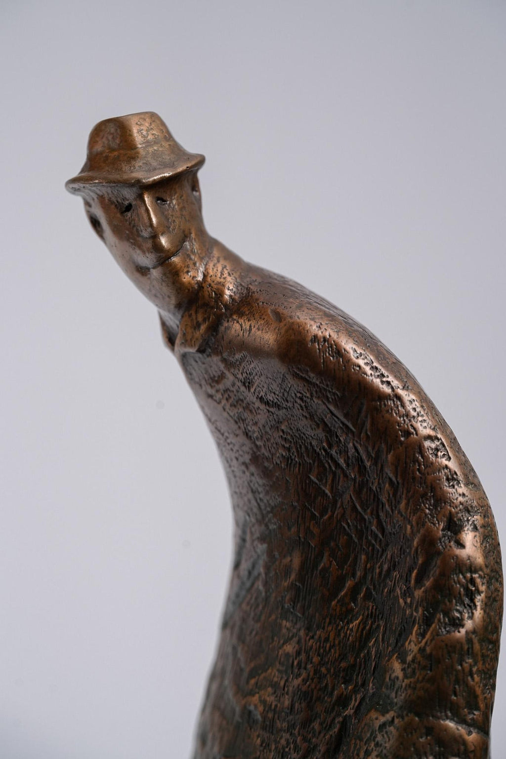 Polish Modernist Man Walking Dog Bronze Expressionist Art Sculpture