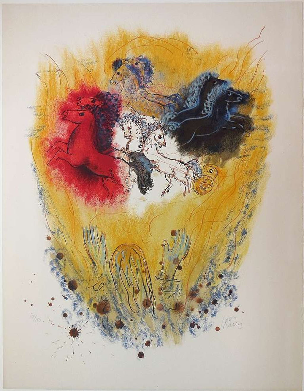 Modern Israeli Lithograph Reuven Rubin Views Of Israel Judaica Horses, Riders