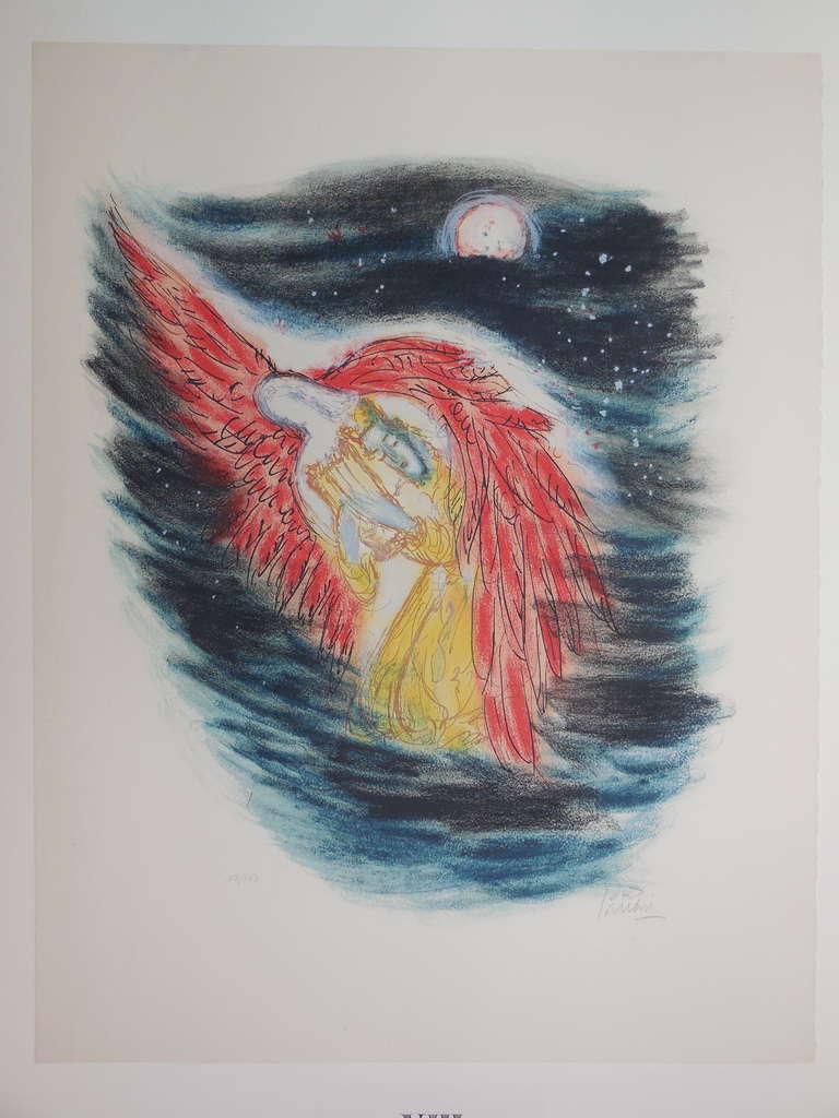 Large Israeli Bible Lithograph, King David by Reuven Rubin Hand Signed