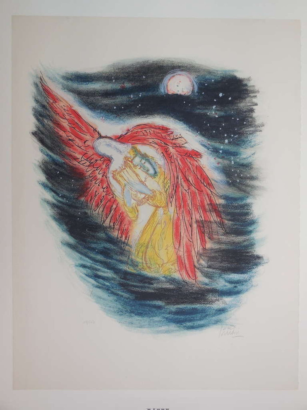 Large Israeli Bible Lithograph, King David by Reuven Rubin Hand Signed