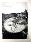Interior View Dogs Running By Table Abstract Modernist Etching, Robert Birmelin