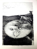 Interior View Dogs Running By Table Abstract Modernist Etching, Robert Birmelin