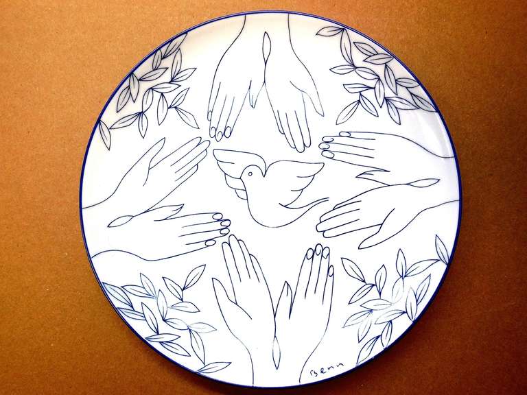 Dove of Peace Limoges plate Benn Rabinowicz Avant Garde French Jewish Modernist