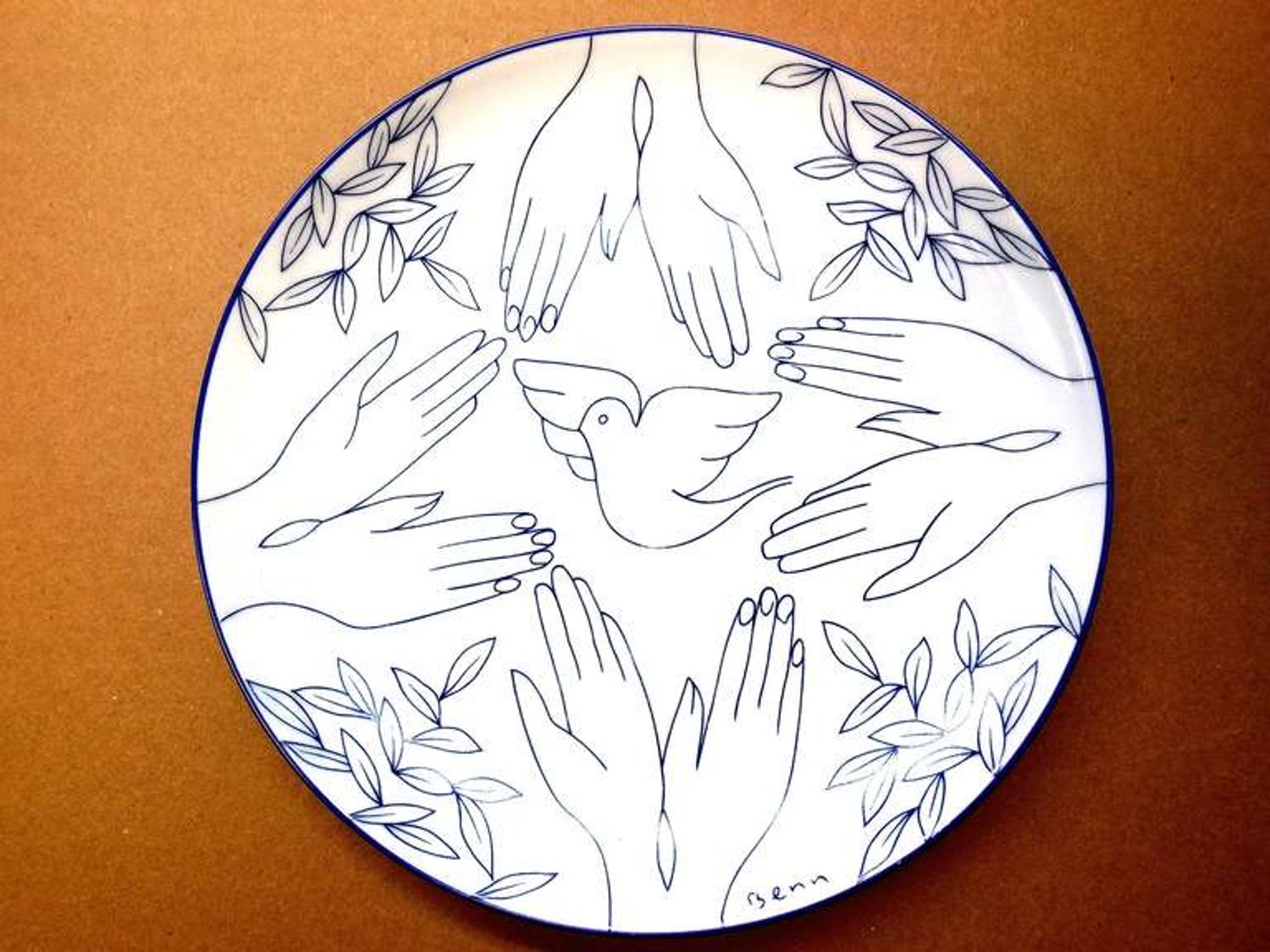 Dove of Peace Limoges plate Benn Rabinowicz Avant Garde French Jewish Modernist