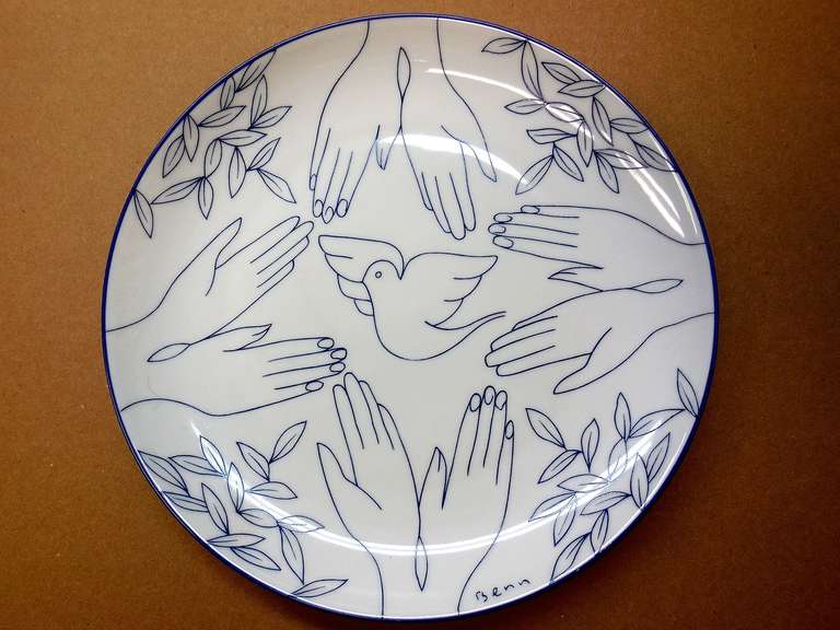 Dove of Peace Limoges plate Benn Rabinowicz Avant Garde French Jewish Modernist