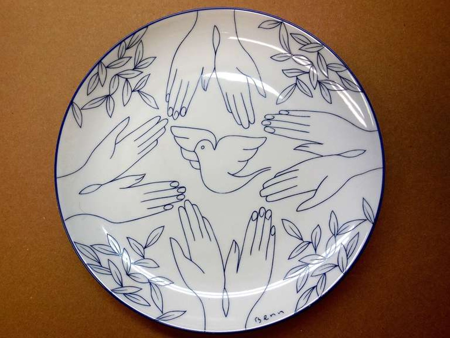 Dove of Peace Limoges plate Benn Rabinowicz Avant Garde French Jewish Modernist
