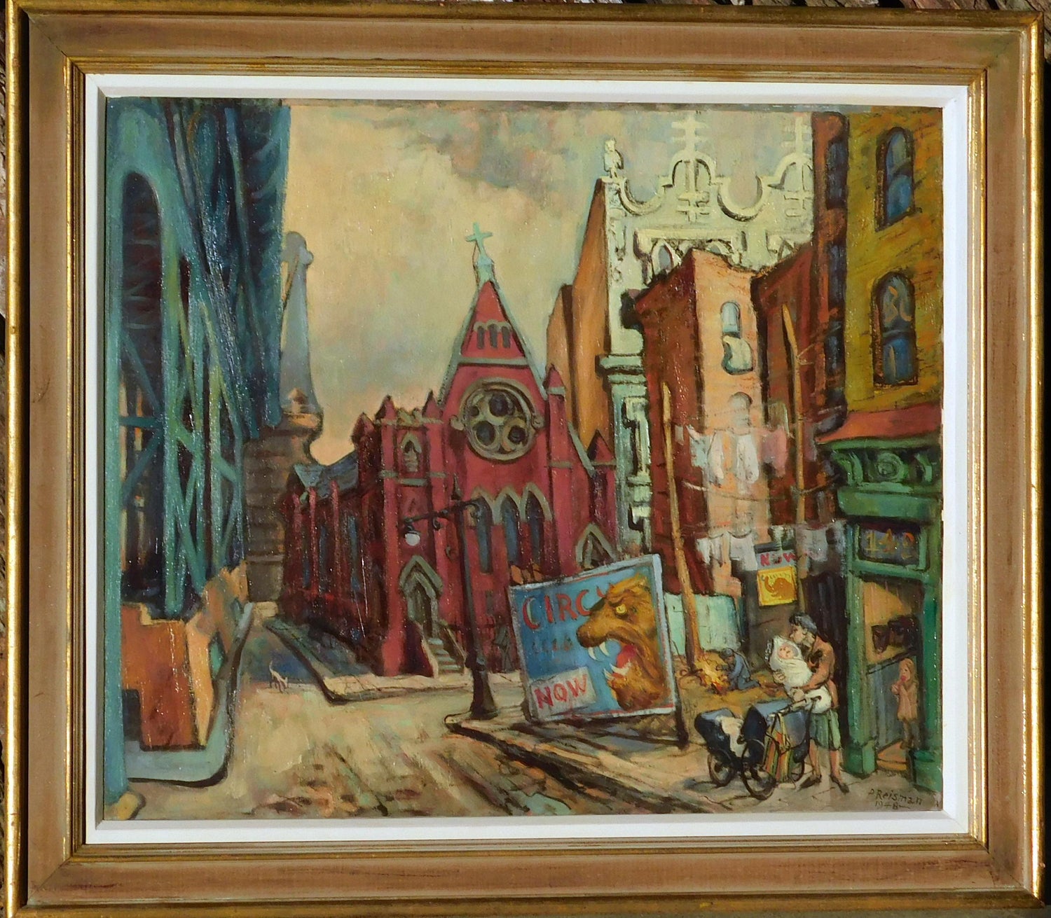 Mid Century Mothers, Children Oil Painting Frank Kleinholz WPA Era NYC Tenements