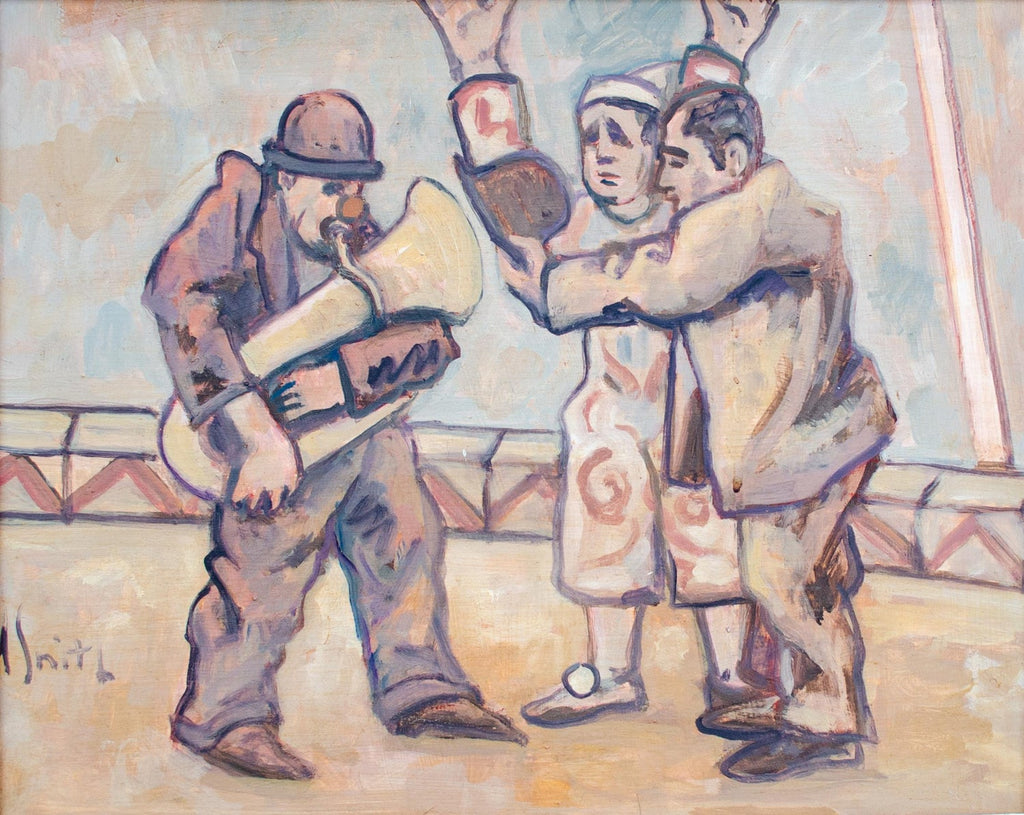 Modernist Oil Painting George Schwacha Carnival Circus Big Top Ferris Wheel WPA