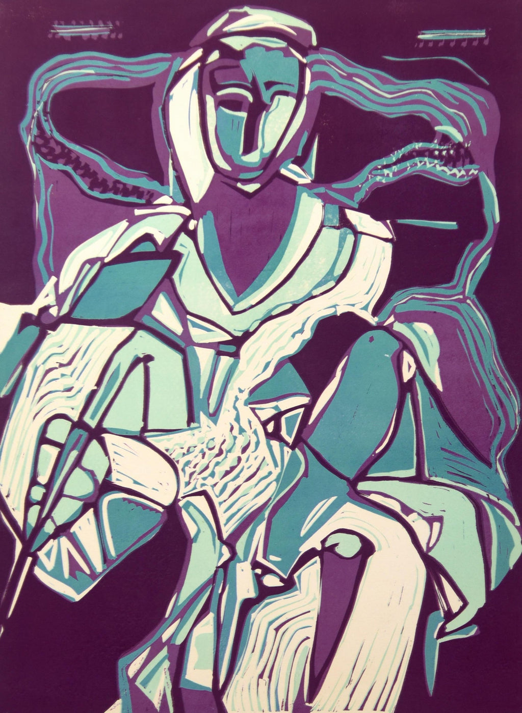 Motif (Purple), African American Artist Viola Leak Woodcut or Silkscreen Print