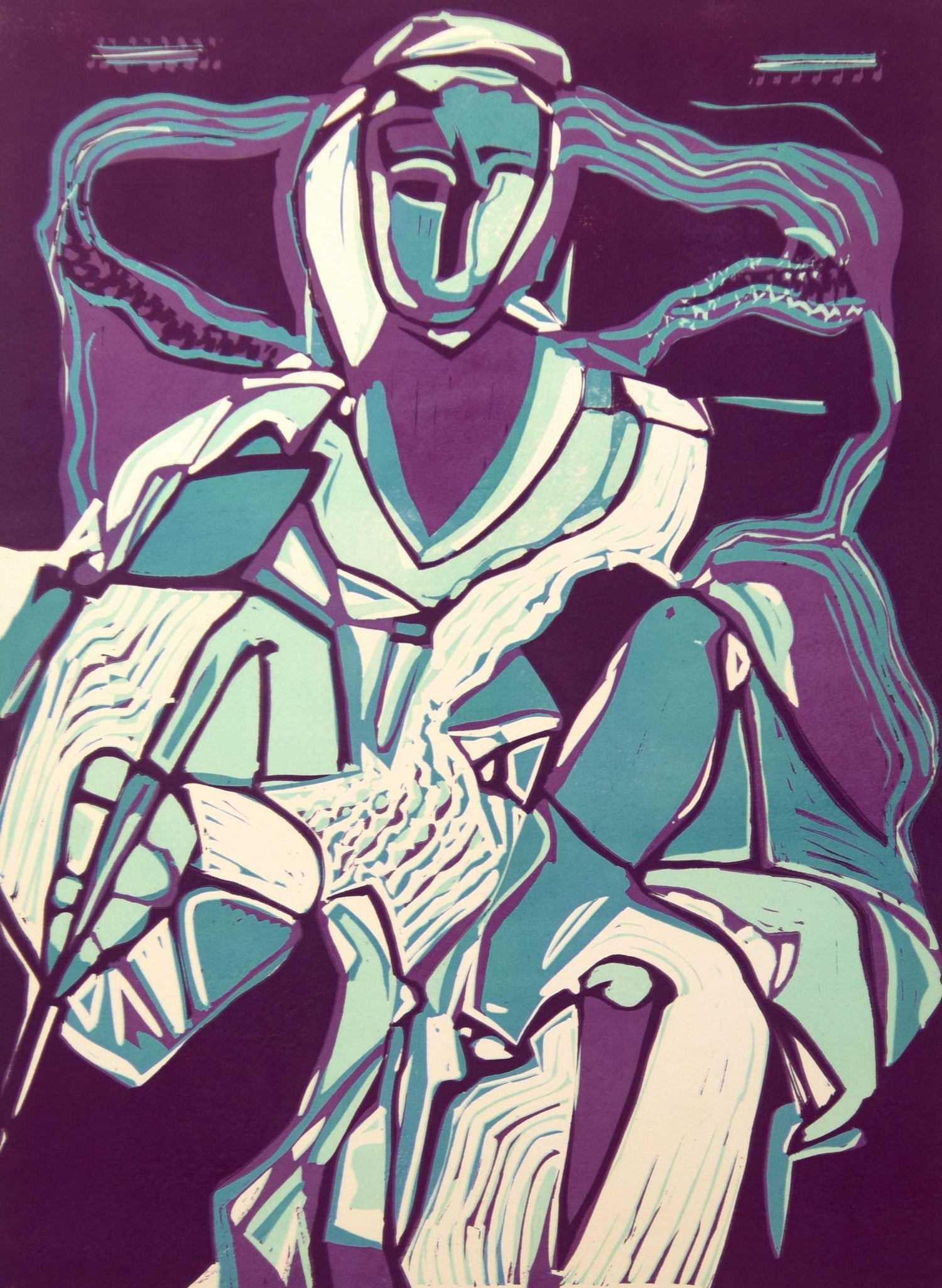 Motif (Purple), African American Artist Viola Leak Woodcut or Silkscreen Print