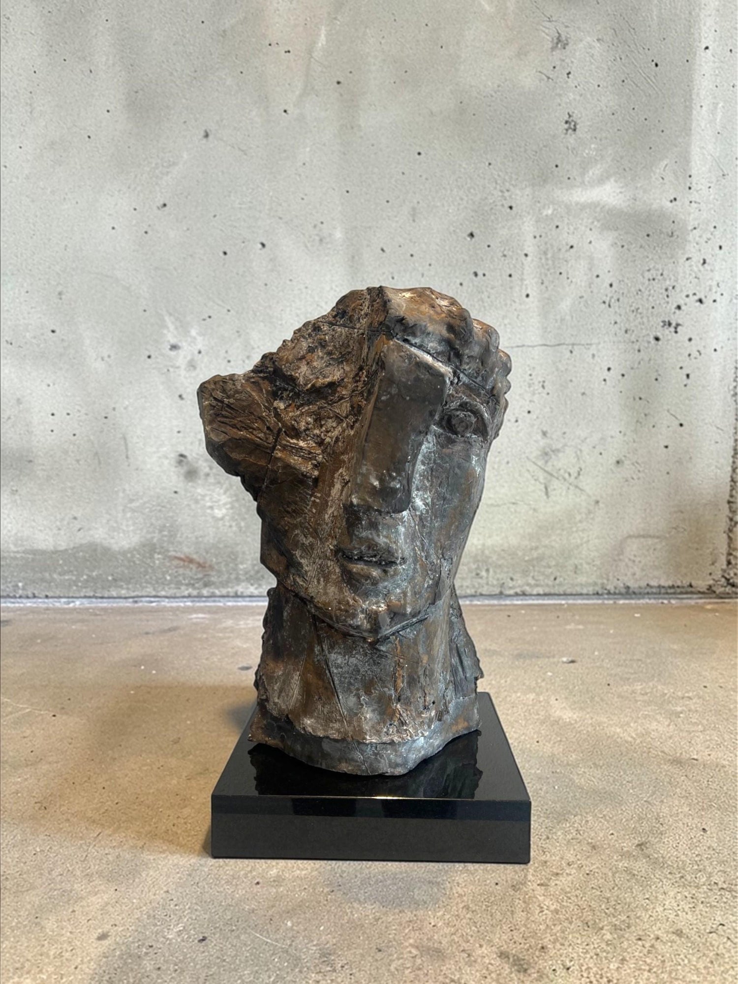 French Naif Modernist Sculpture In Metal Brutalist Head of Woman Valerie Hadida