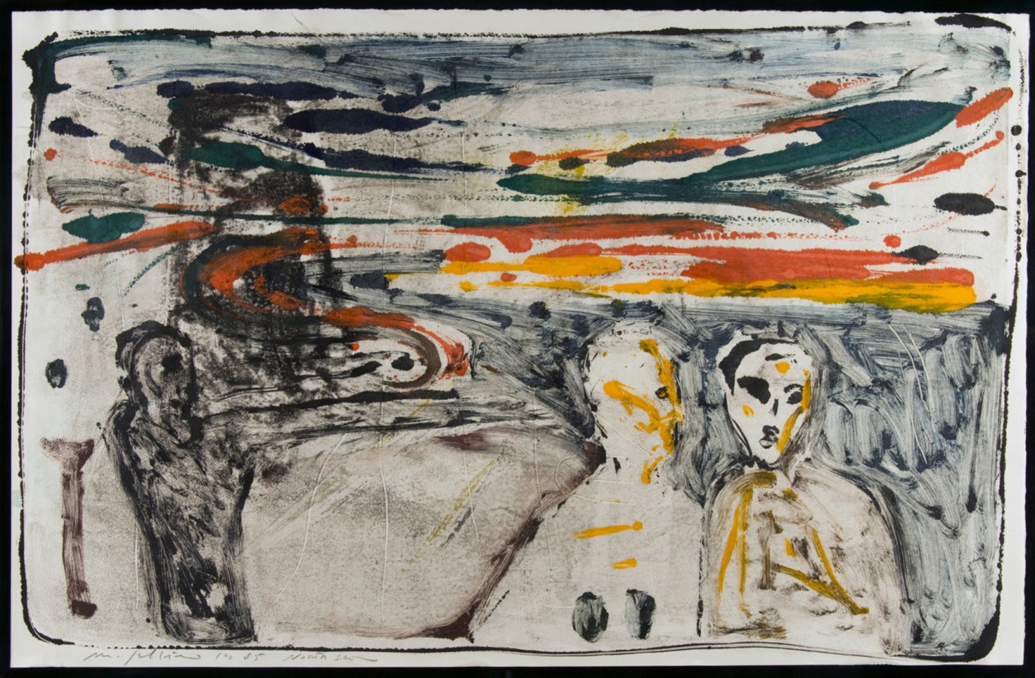 Huge Italian Neo Expressionist Mimmo Paladino Linoleum Block Print Atlantico