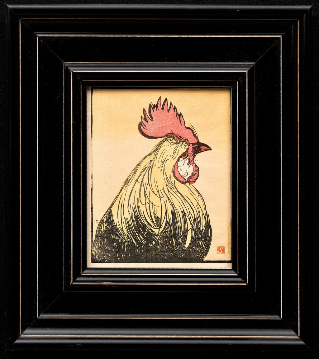 German Israeli Expressionist "Rooster" Batik Style Painting Print on Silk Fabric