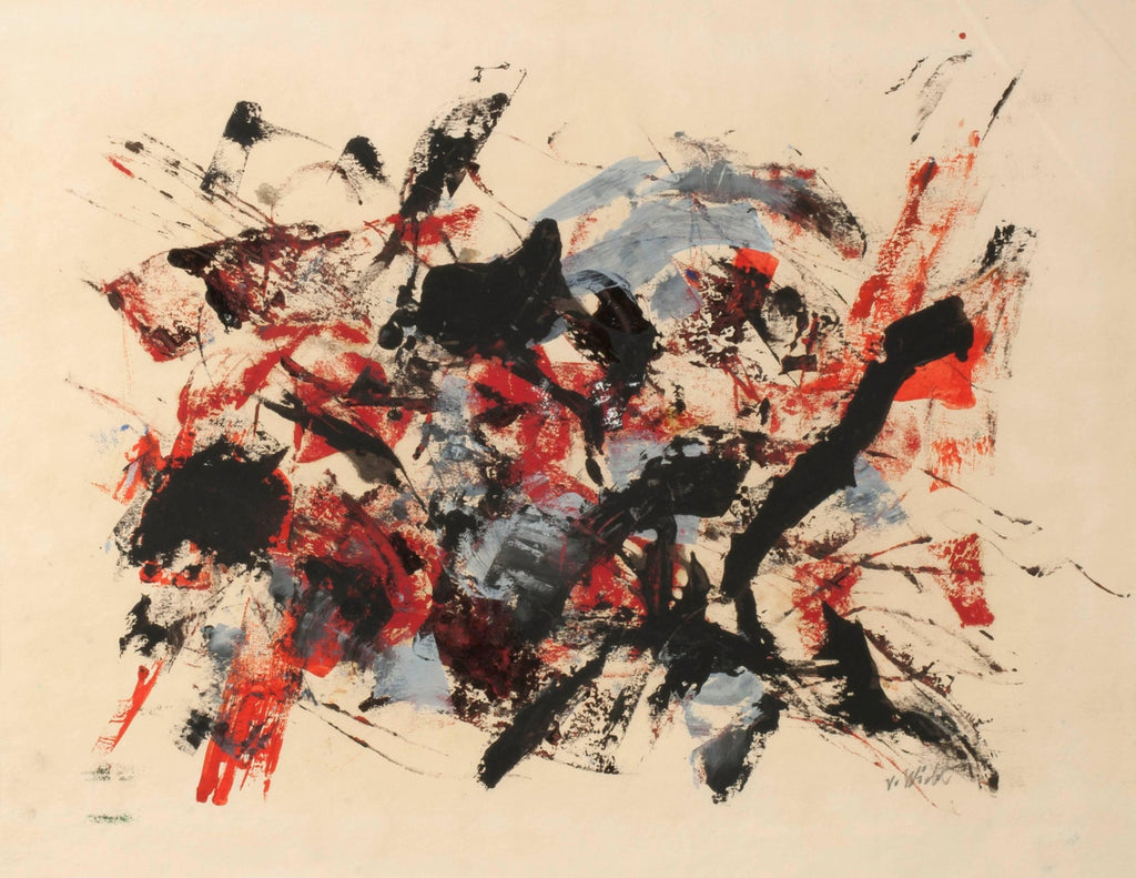 Large Abstract Expressionist Oil Painting on Rice Paper Modernist John Von Wicht