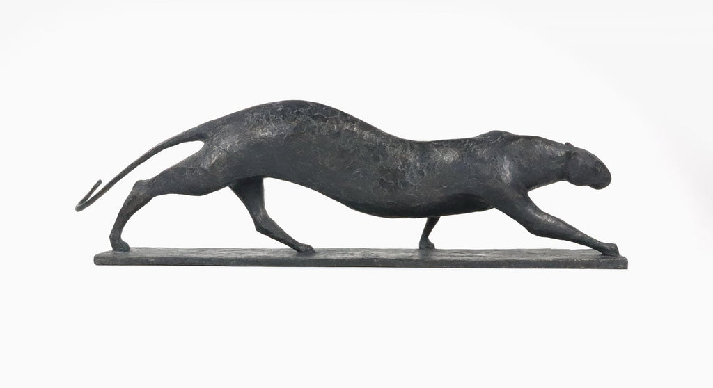 Polish Modernist Stretching CAT Bronze Expressionist Art Sculpture