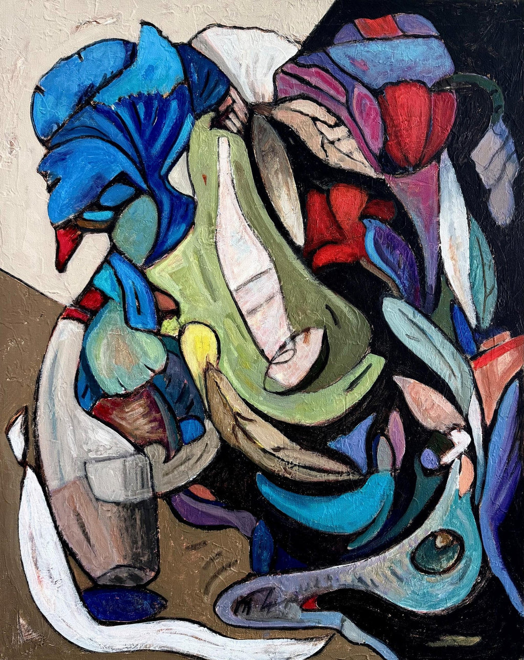 Vibrant Acrylic on Canvas Surrealist Erotic Flowers Painting Christine McGinnis