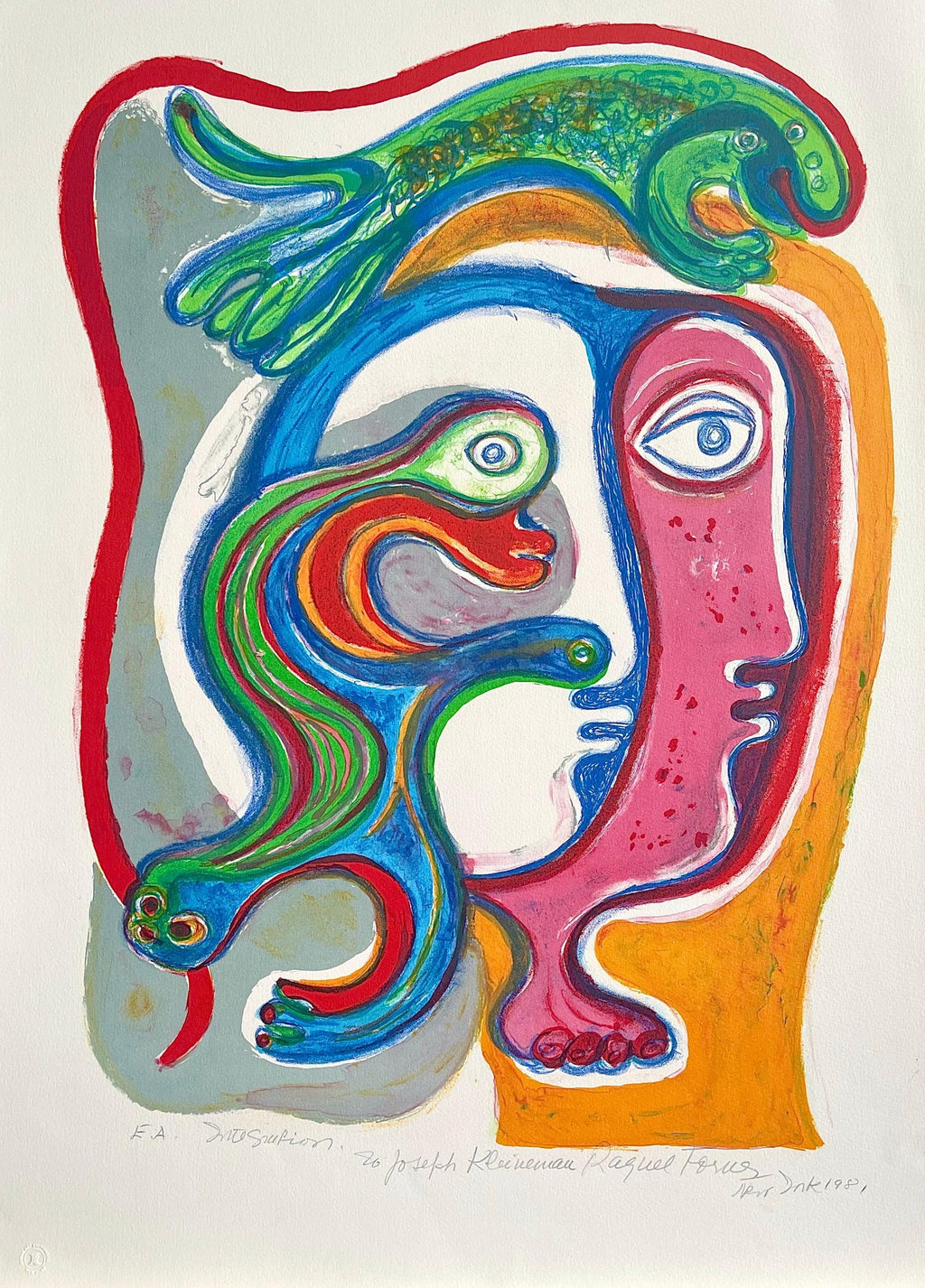 Large Mexican Figurative Expressionist Lithograph Women Juan Sebastian Barbera
