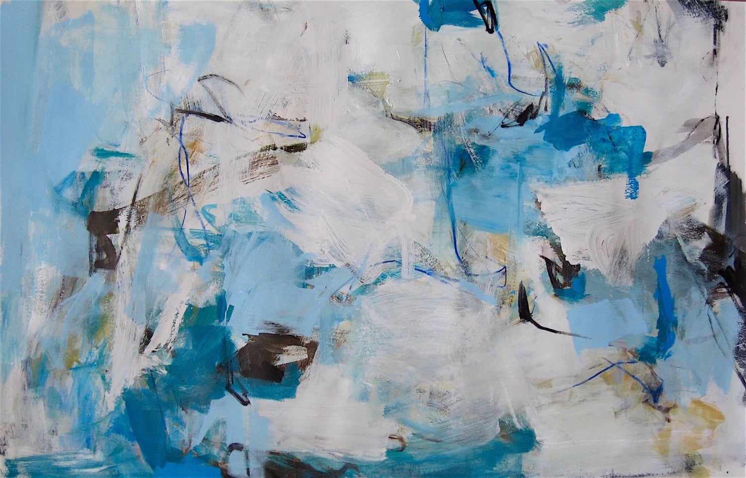 Abstract Expressionist Modernist Blue Grey Monoprint Monotype Painting Print