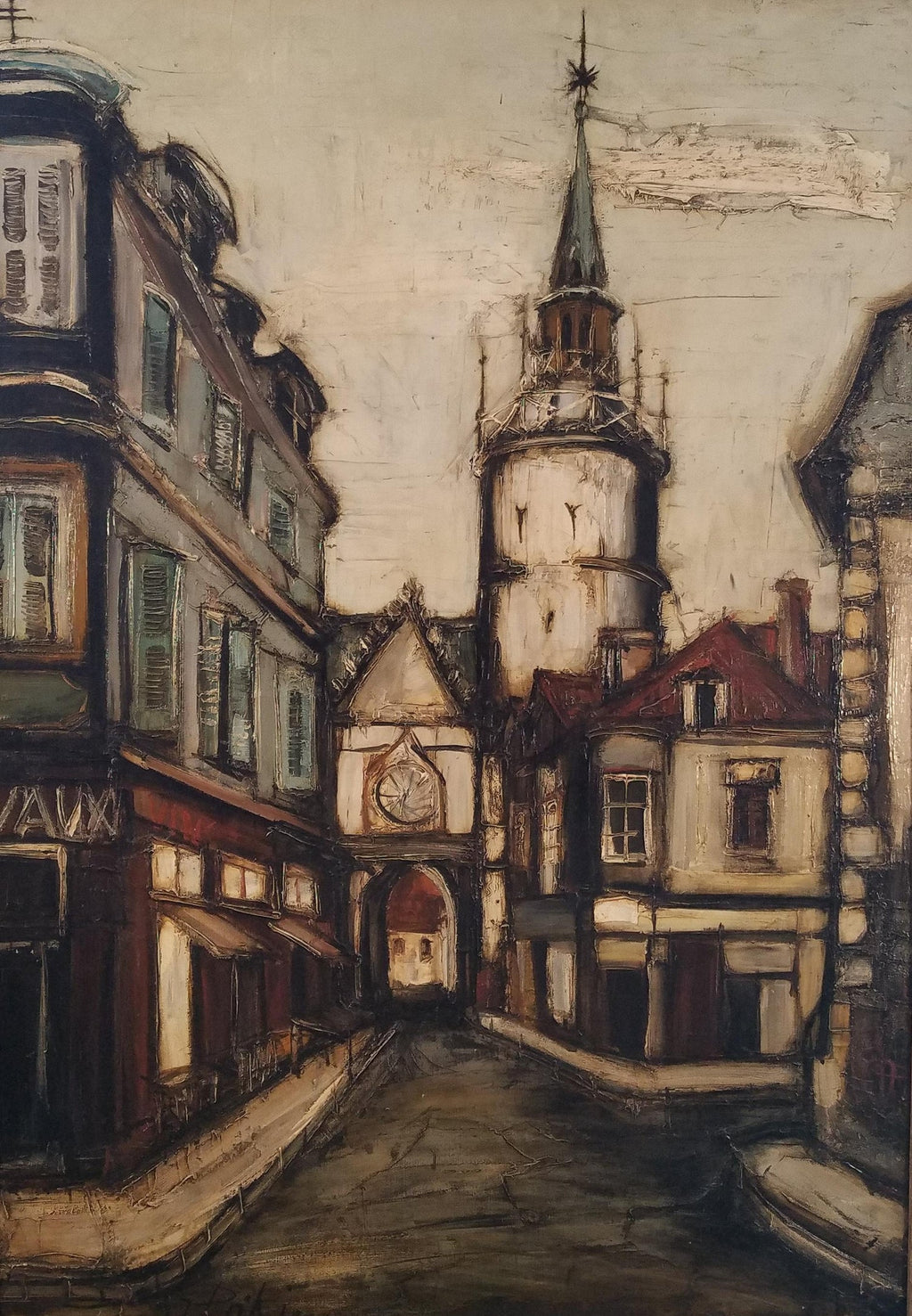 Large Surrealist French Japanese European Cityscape Oil painting Foussa Itaya