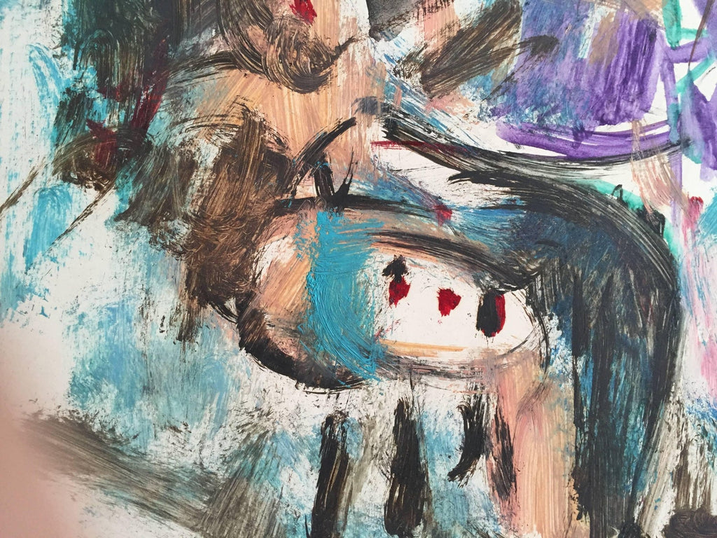 Rare Israeli Modernist Figurative Abstract Gouache Painting Yosl Bergner