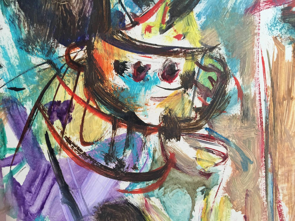 Rare Israeli Modernist Figurative Abstract Gouache Painting Yosl Bergner