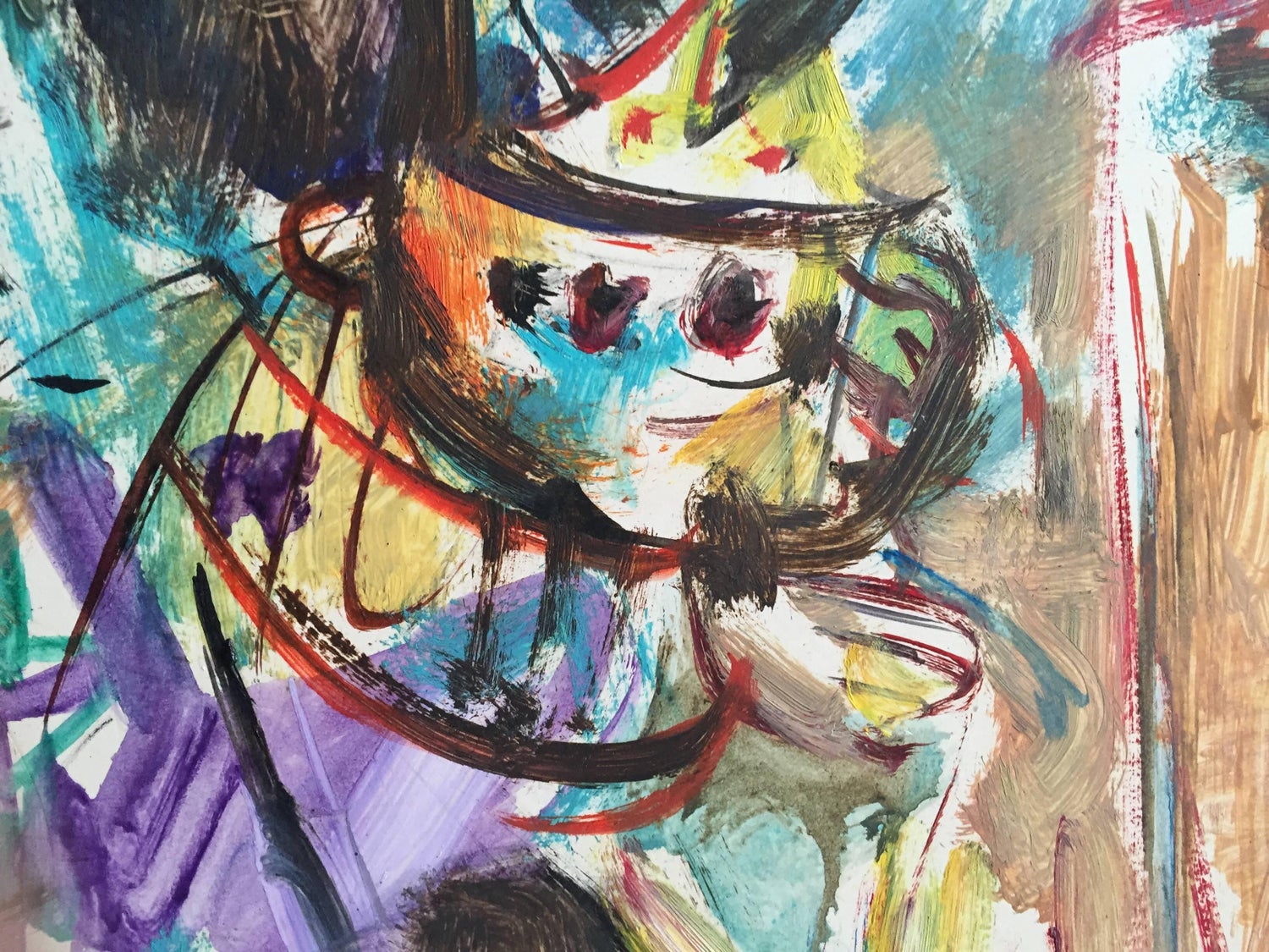 Rare Israeli Modernist Figurative Abstract Gouache Painting Yosl Bergner