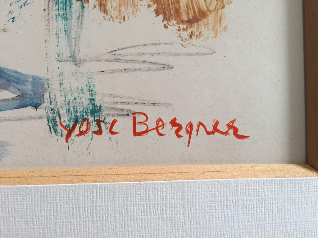 Rare Israeli Modernist Figurative Abstract Gouache Painting Yosl Bergner