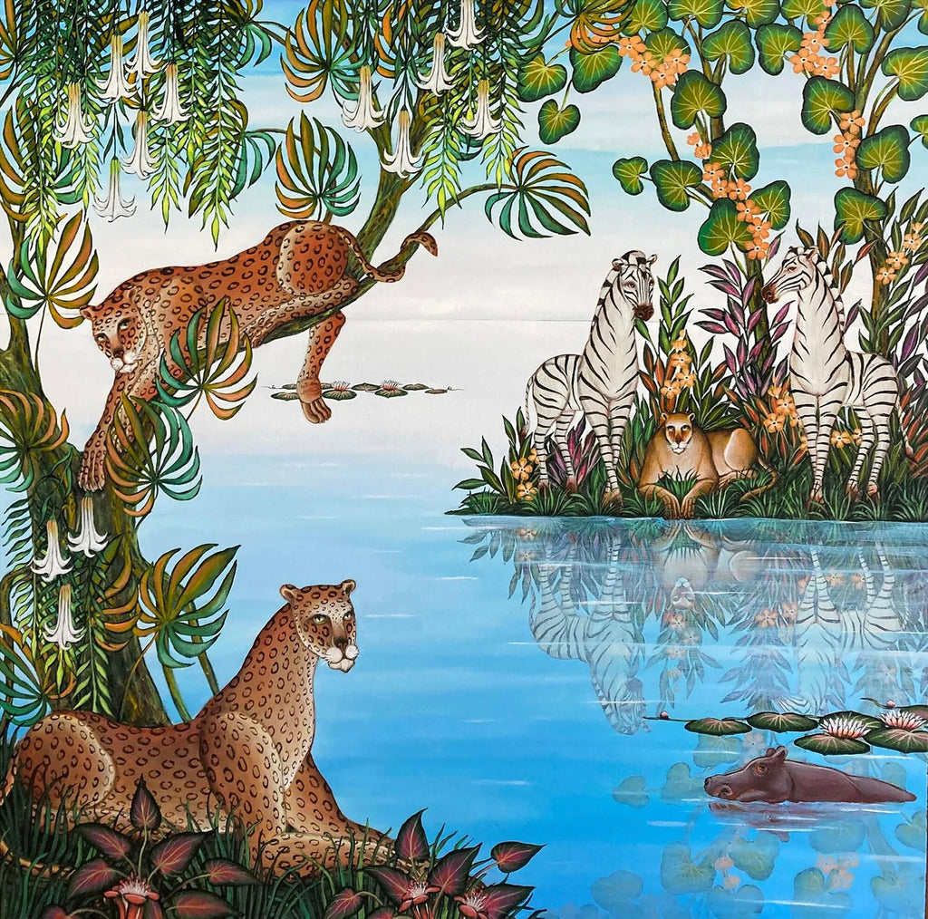Tigers Animal Paradise Tropical Jungle Painting Surrealist Art Gustavo Novoa