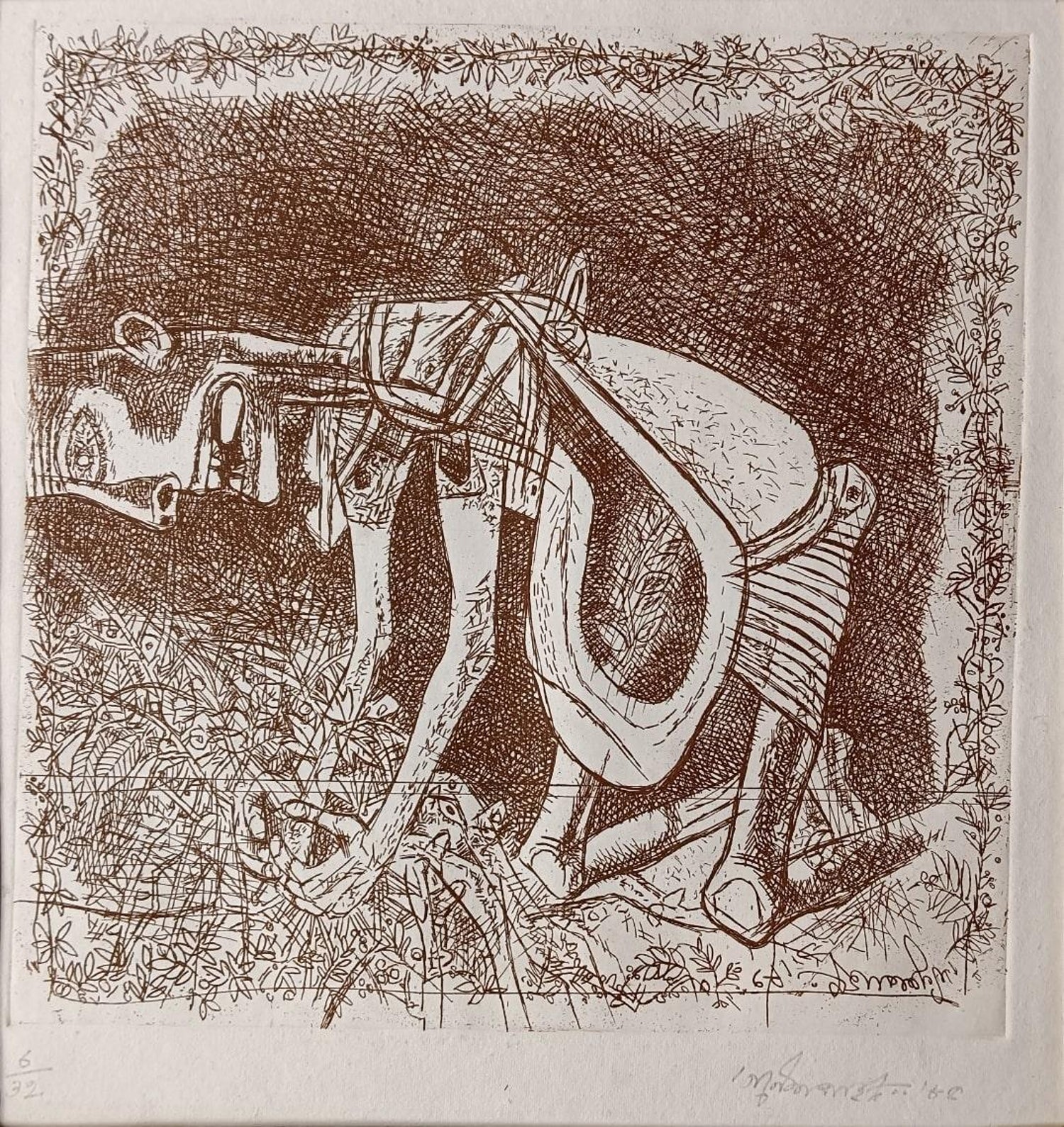 Beast With Tree In Stomach, American Modernist Abstract Etching