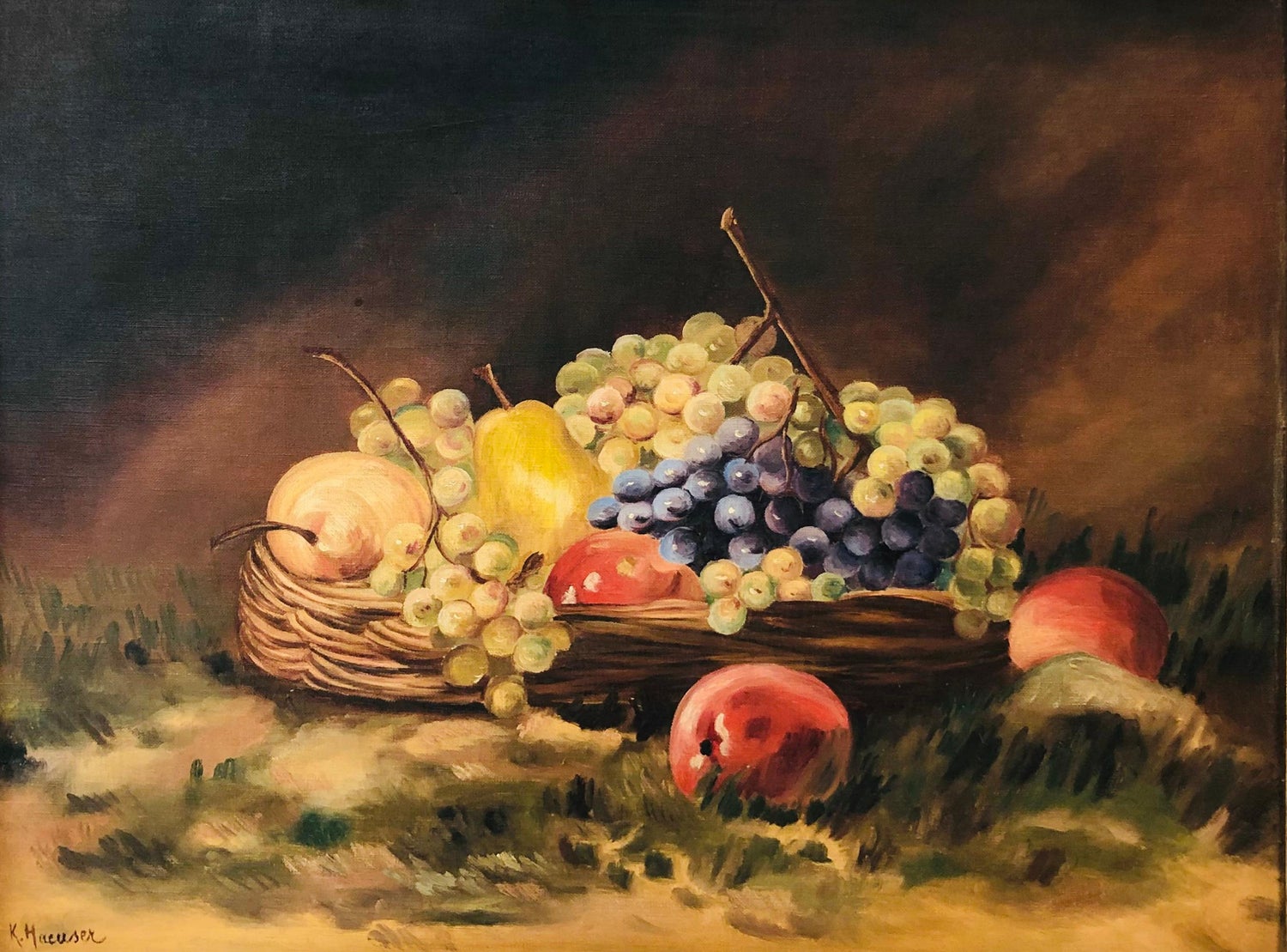 George Deem Appropriation Oil Painting Still Life, fruits, Grapes, Pomegranates