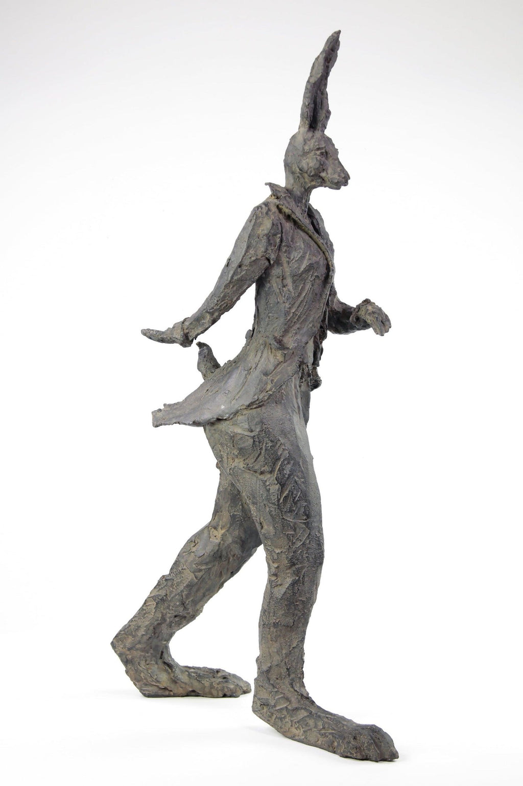 Polish Modernist Man Walking Dog Bronze Expressionist Art Sculpture