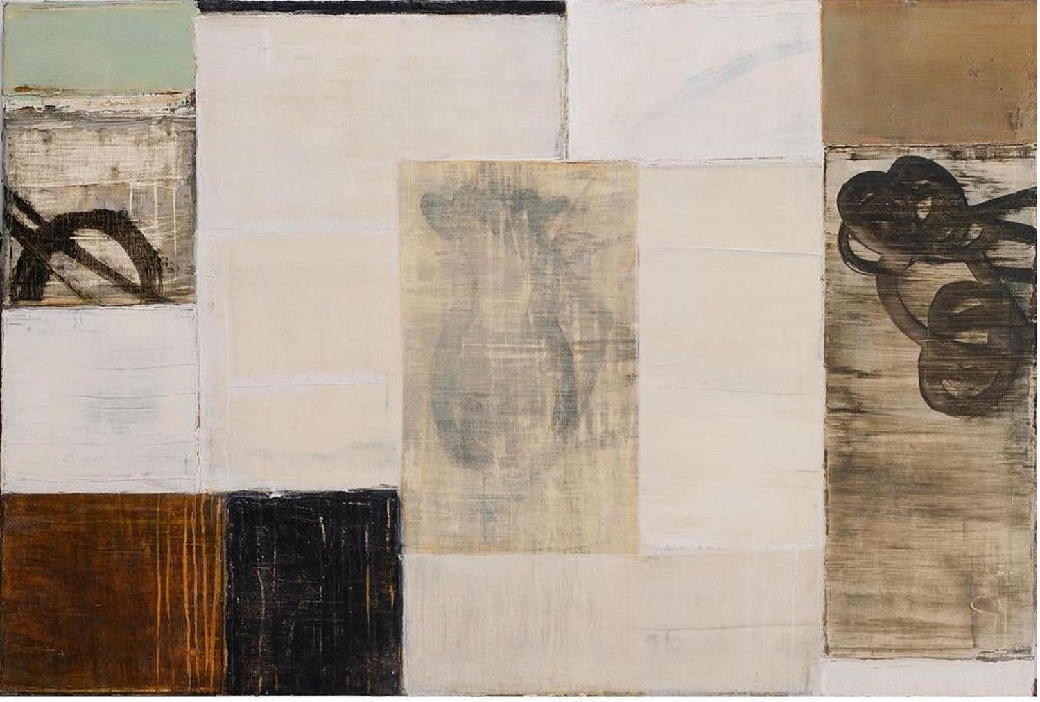 Minimalist  Black Oil Painting, Collage, Mixed Media on Canvas Kevin Larmon