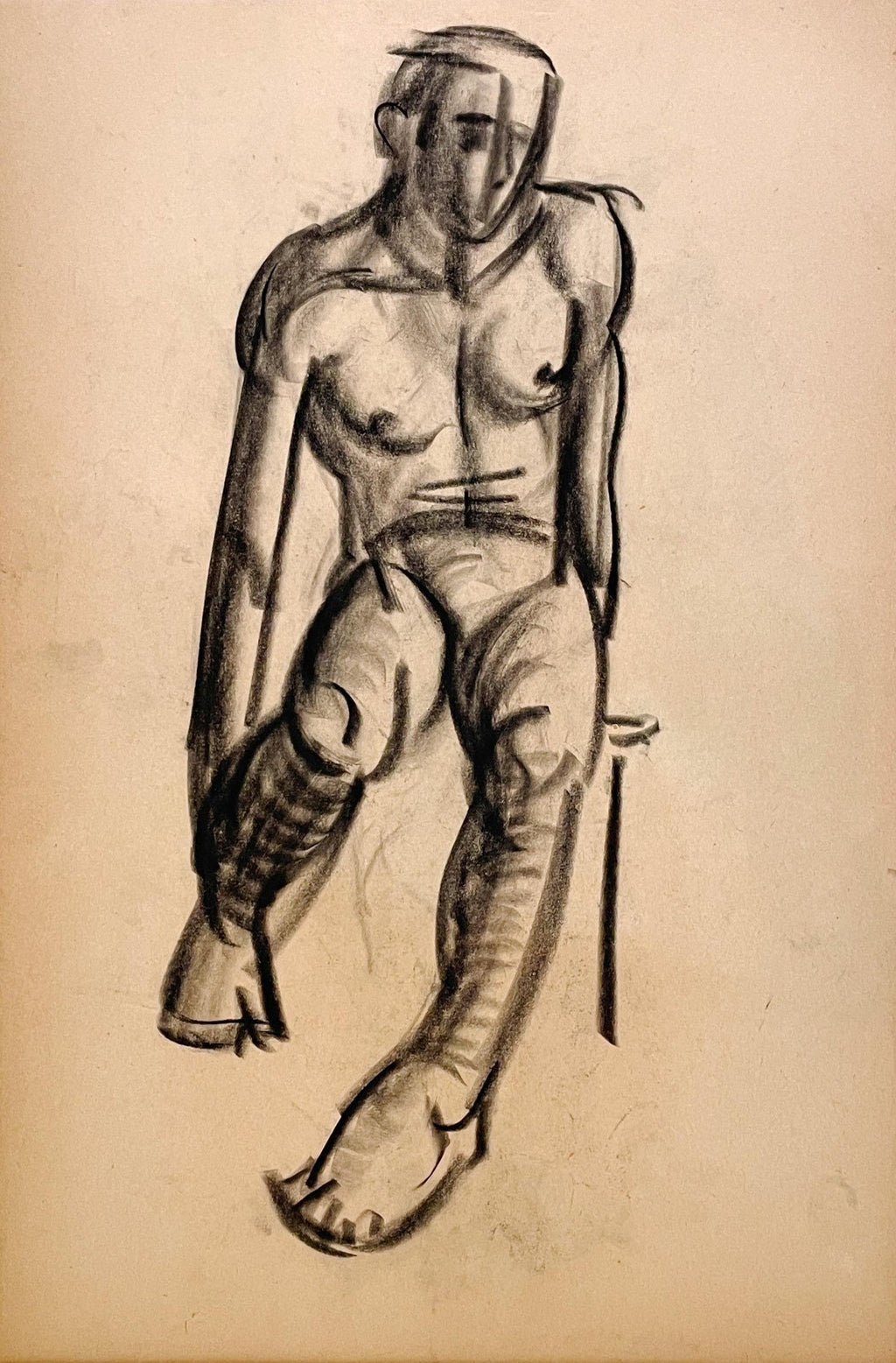 Ink Drawing Man in Suit and Hat with Nude