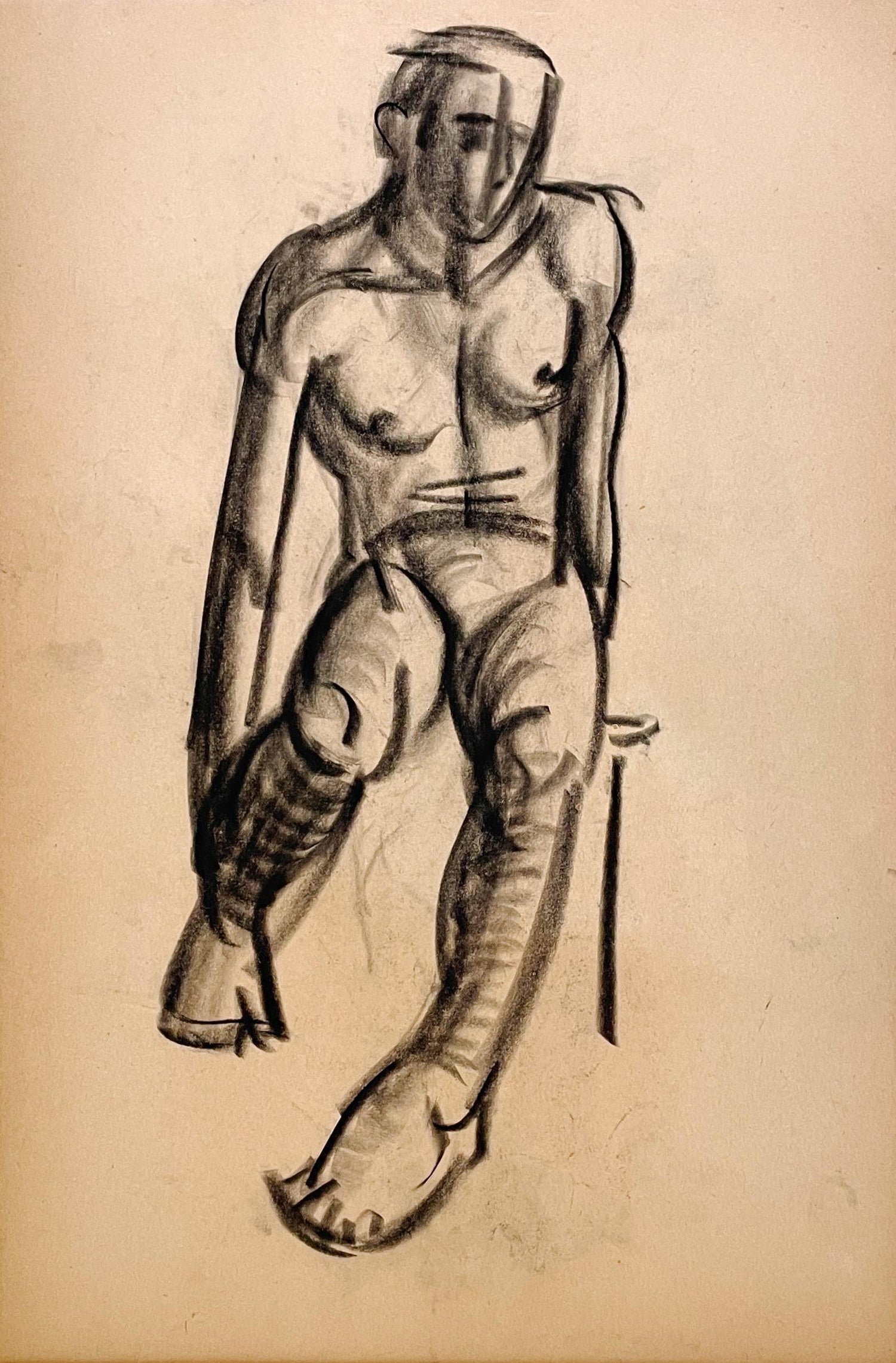 Ink Drawing Man in Suit and Hat with Nude