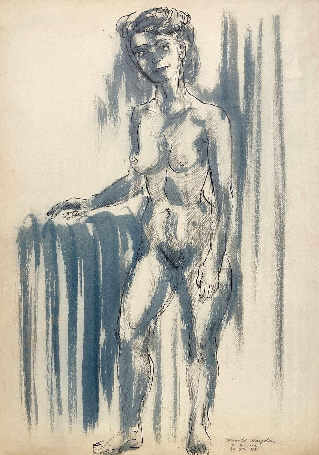 Modernist Ink and Wash Drawing, Painting Jankel Adler Woman Model Ecole De Paris
