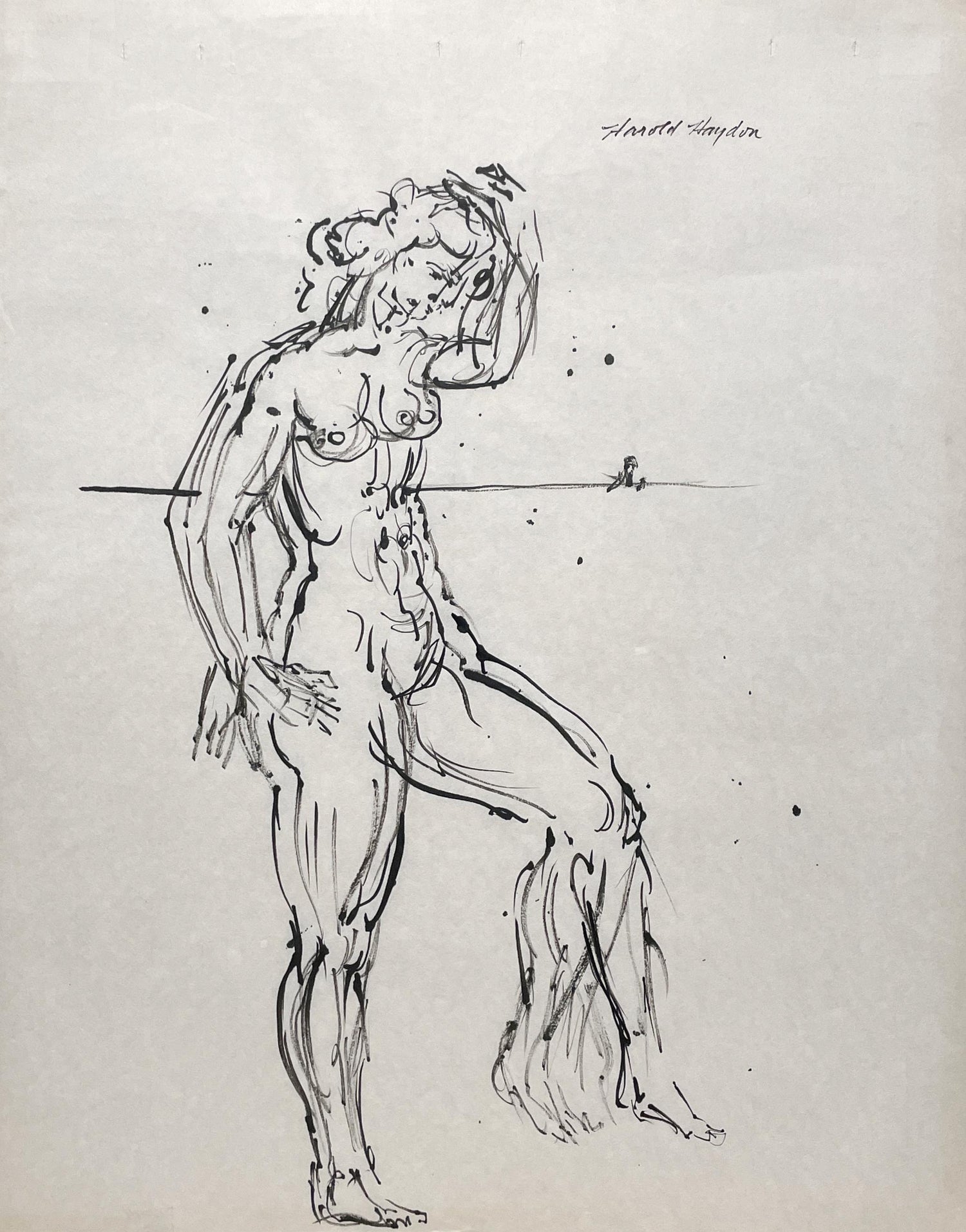 Ink Drawing Man in Suit and Hat with Nude