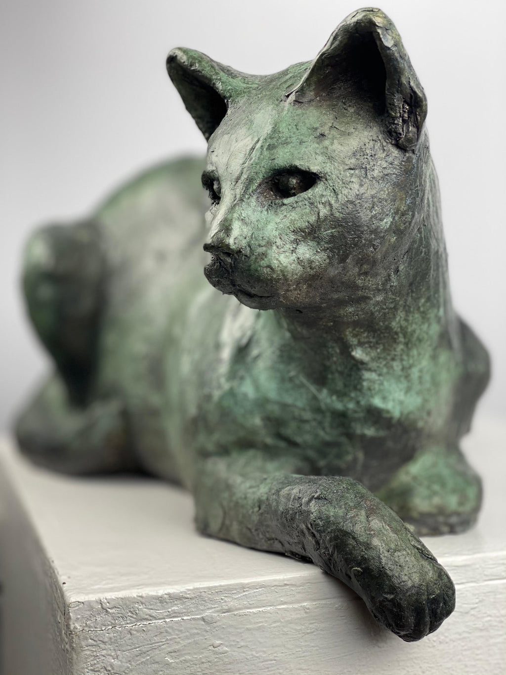 Polish Modernist Stretching CAT Bronze Expressionist Art Sculpture