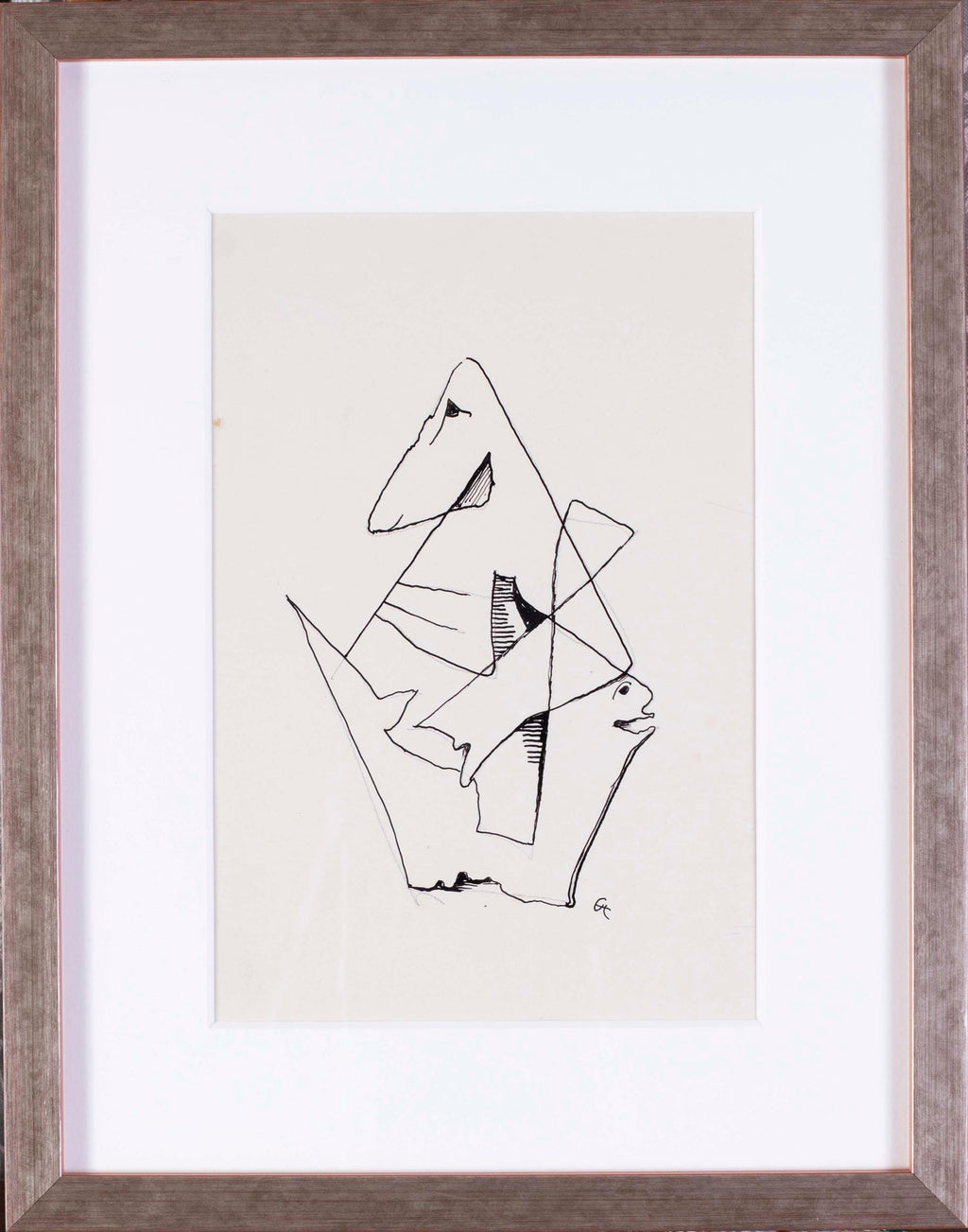 70s Modernist Swiss Dada Surrealist Painting Signed Andre Thomkins Brush Drawing