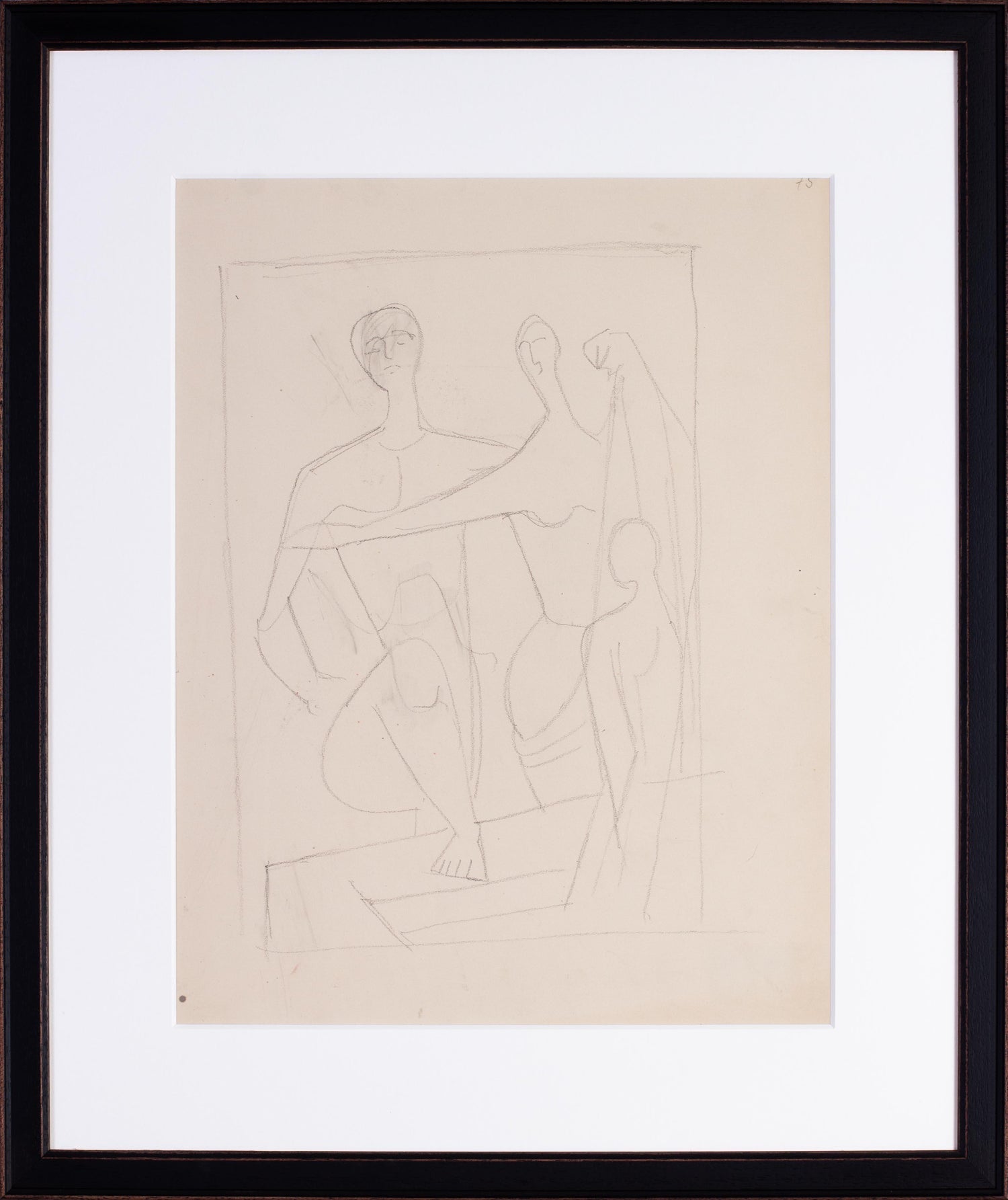 Modernist Conte Crayon Drawing Beach Scene David Burliuk Russian Futurist